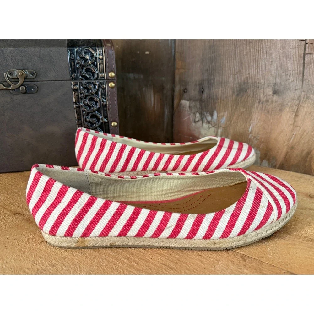 Coconuts by Matisse Regatta Red White Striped Canvas Espadrille Flats Womens 7.5